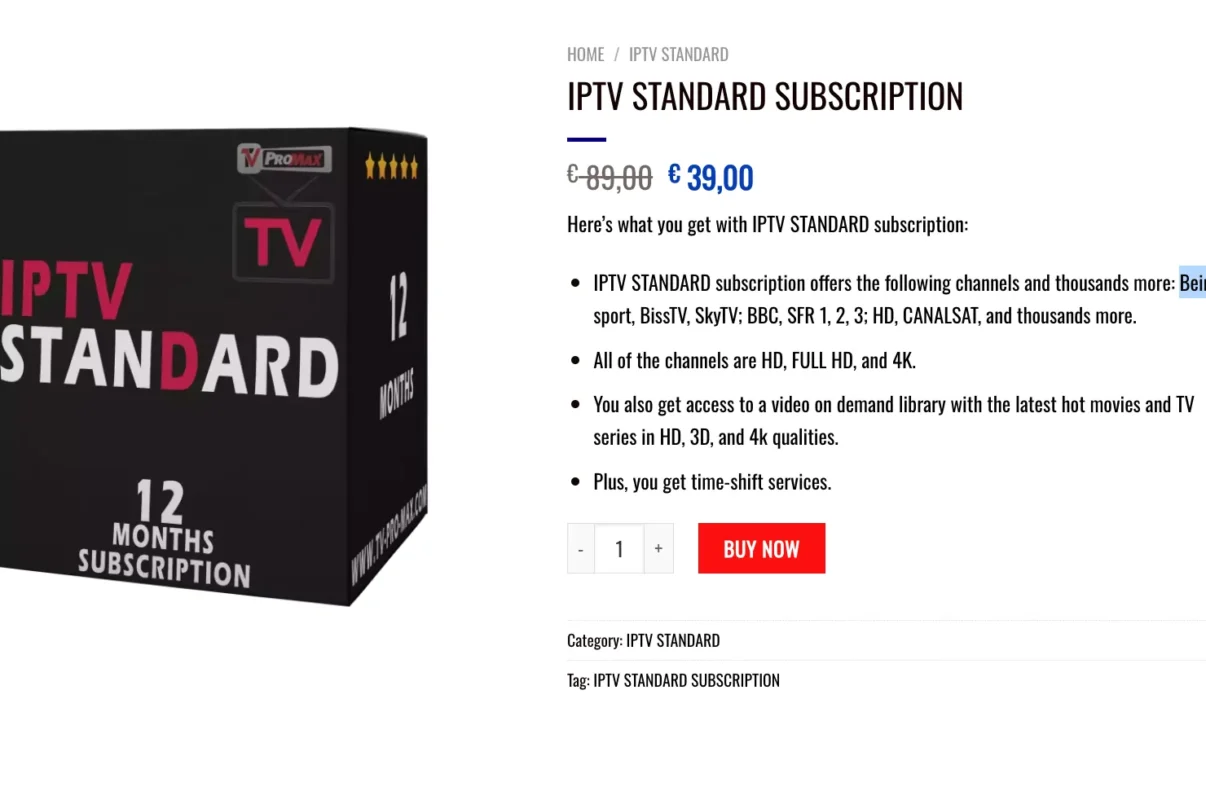 Iptv Standard Subscription